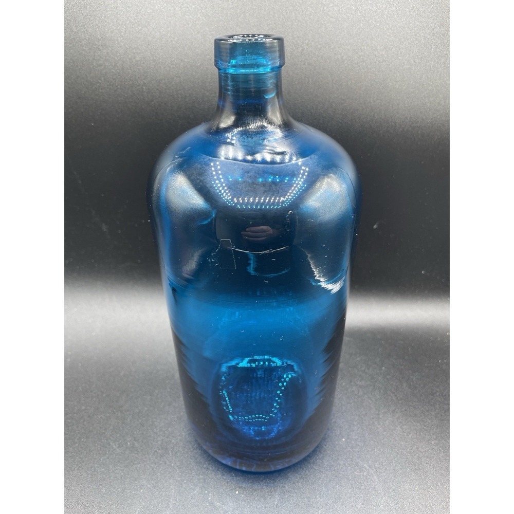 Vintage Blue Art Glass Bottle Vase Made in Czechoslovakia 9"